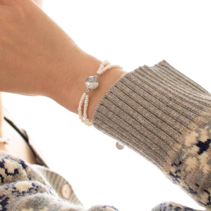 Triple Snowball Double Pearl Bracelet - 手链/手环 - 玻璃 白色