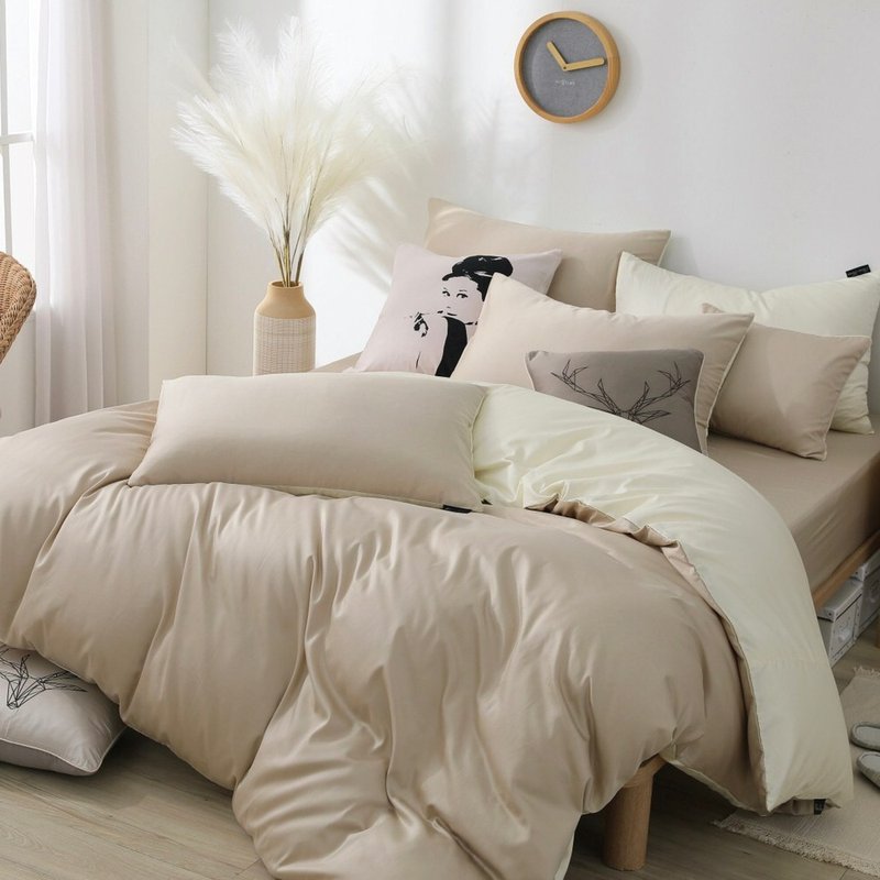 Basic9 奶茶X奶油黄 300织长绒棉 床包枕套/床包被套组/台湾制 - 寝具 - 棉．麻 