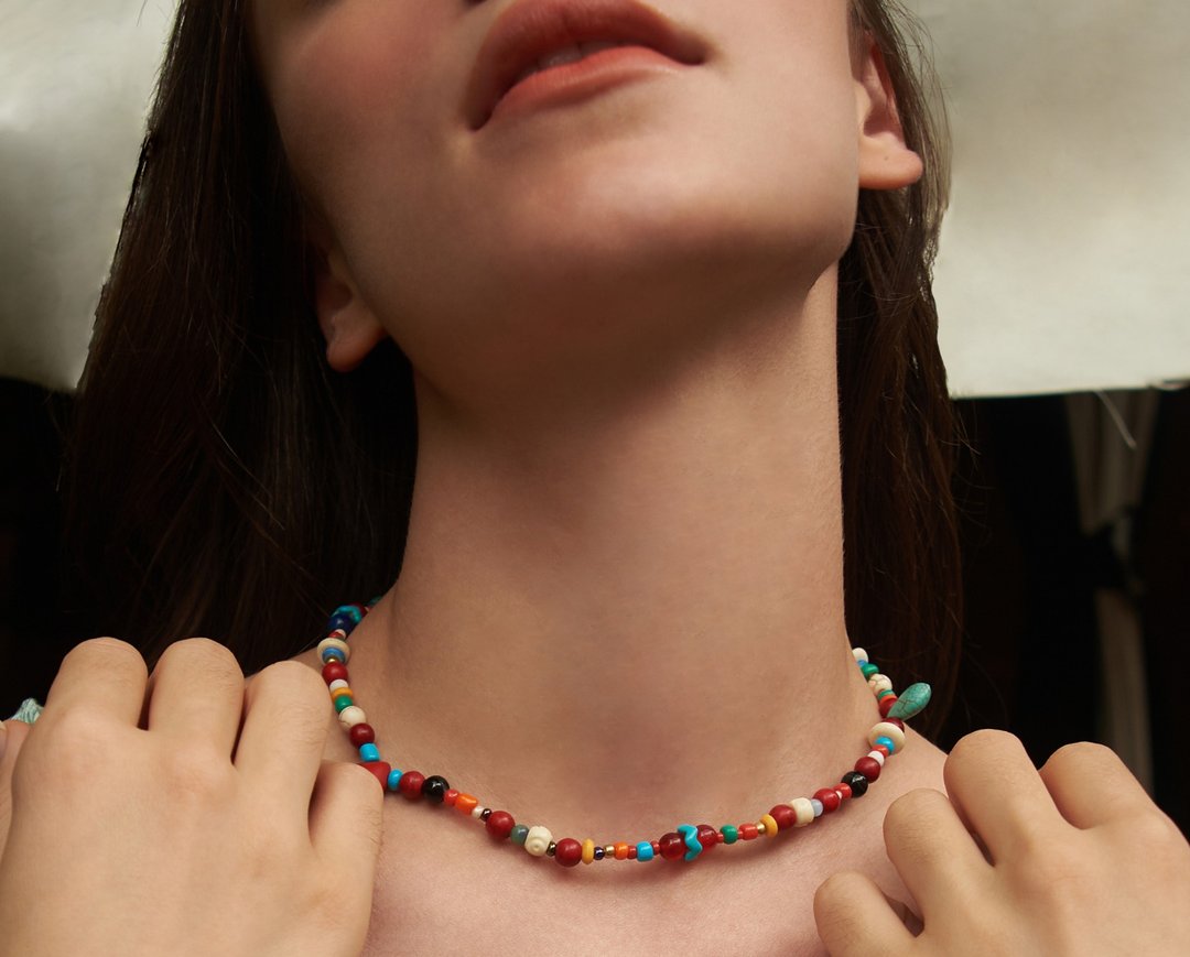 Necklace - Bead Necklace in Summer Rainbow (CRN12) - 项链 - 石头 多色