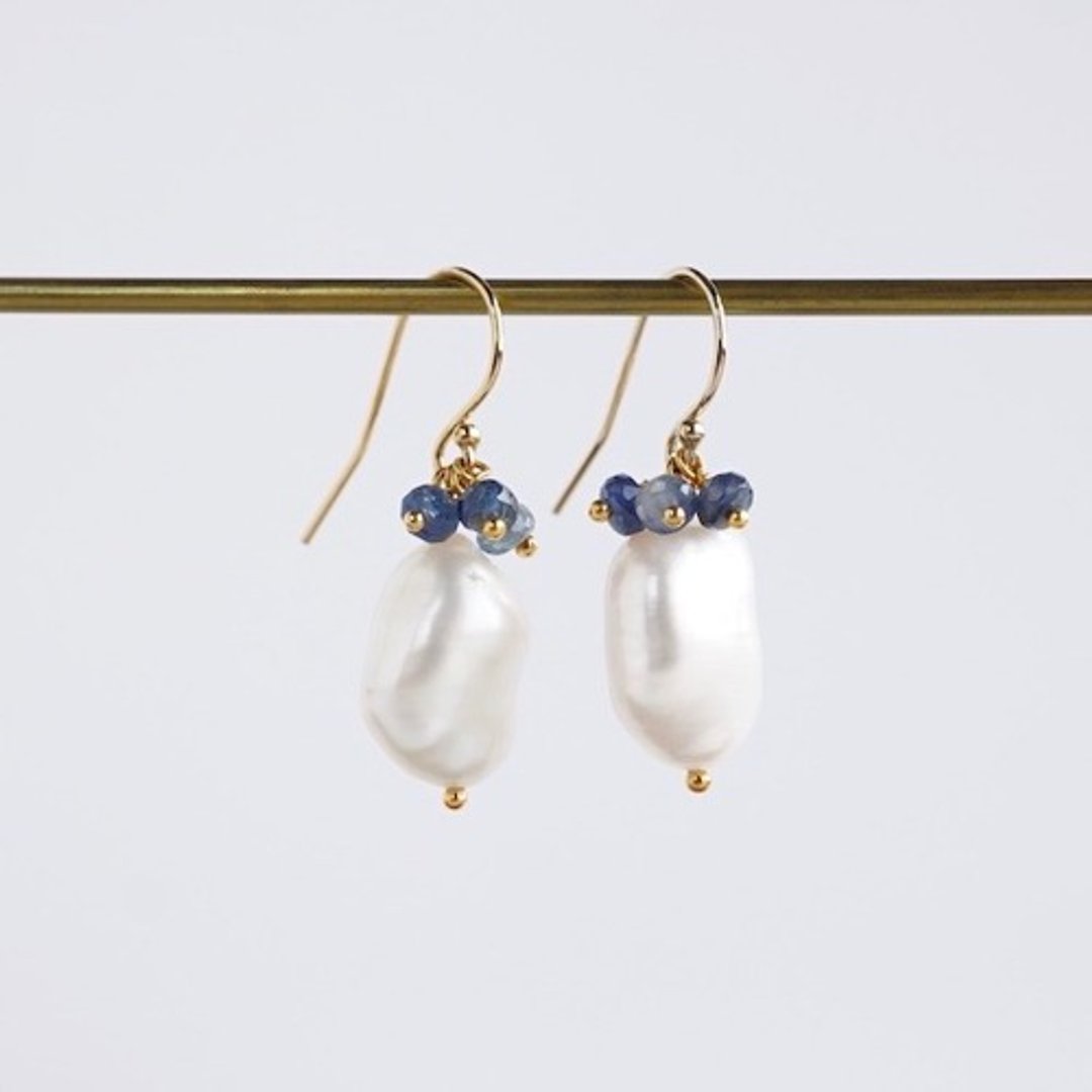 Baroque pearl earrings [OP807] - 耳环/耳夹 - 宝石 