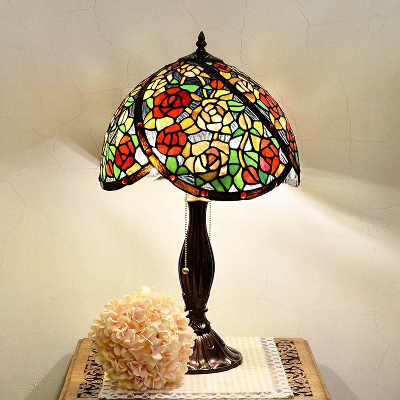 14寸旋转玫瑰合金桌灯|Tiffany蒂芬妮手工彩绘玻璃桌灯 - 灯具/灯饰 - 玻璃 多色