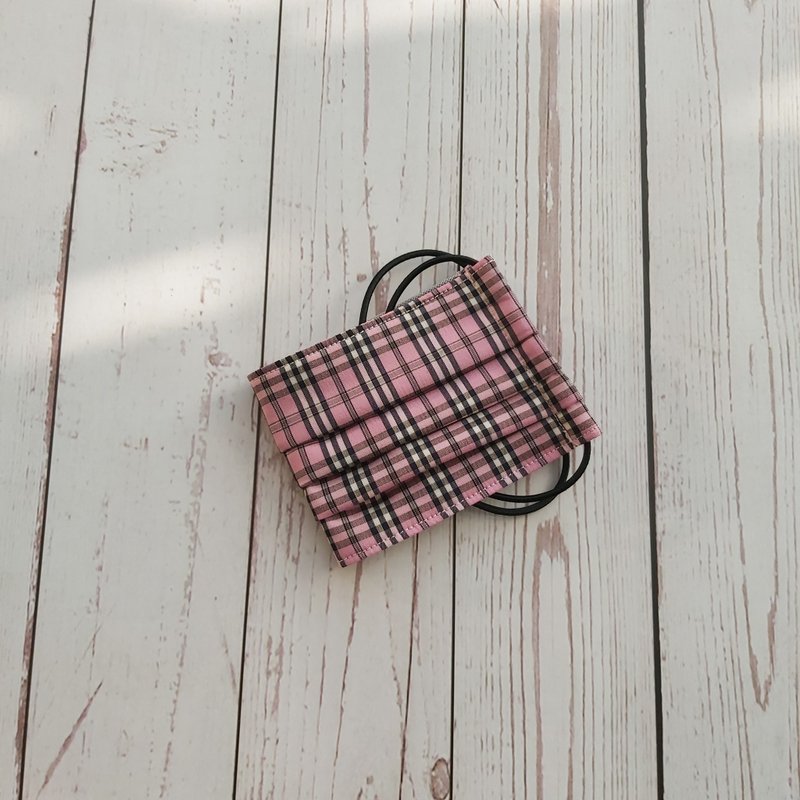 JWDU_手工折叠立体口罩__粉红格子 - 口罩 - 棉．麻 多色