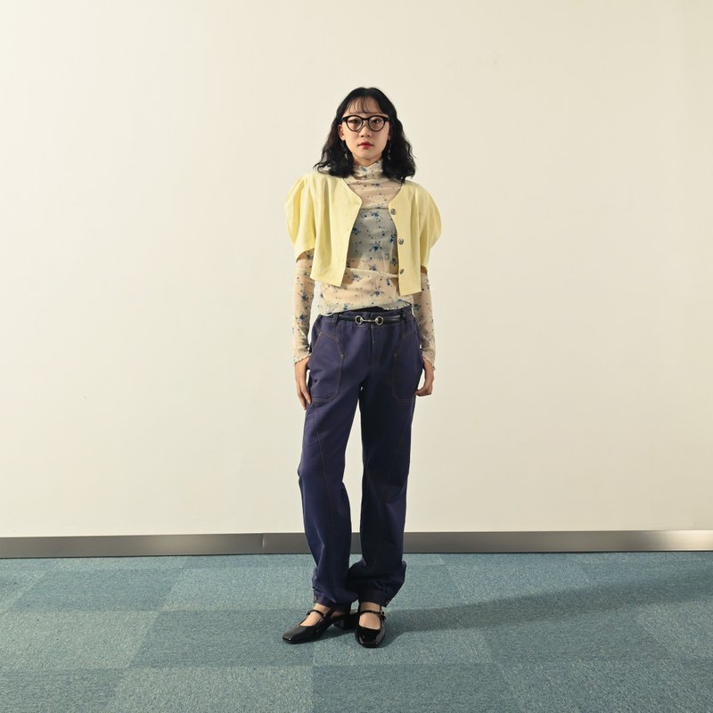 【NaSuBi Vintage】九零风格收口设计低腰古着长裤 - 女装长裤 - 其他人造纤维 