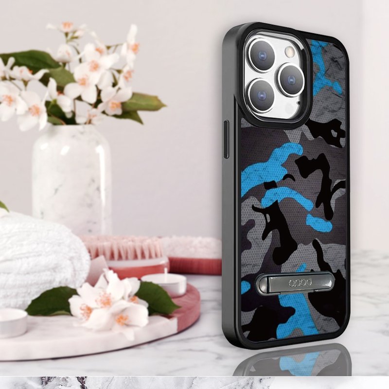 iPhone 15 14系列 军规防摔铝合金镜头框立架手机壳-数位迷彩蓝 - 手机壳/手机套 - 其他材质 多色