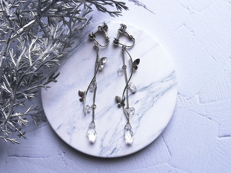 Utsushi世界花园 - 耳环/耳夹 - 玻璃 银色