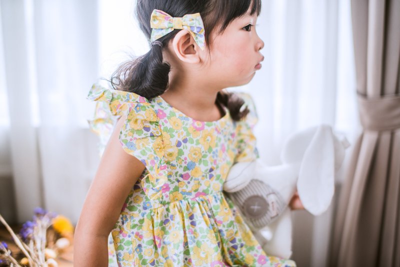 英国LIBERTY FABRICS有机棉蝴蝶结手工儿童波波发夹2入 - Betsy黄 - 发饰 - 棉．麻 黄色