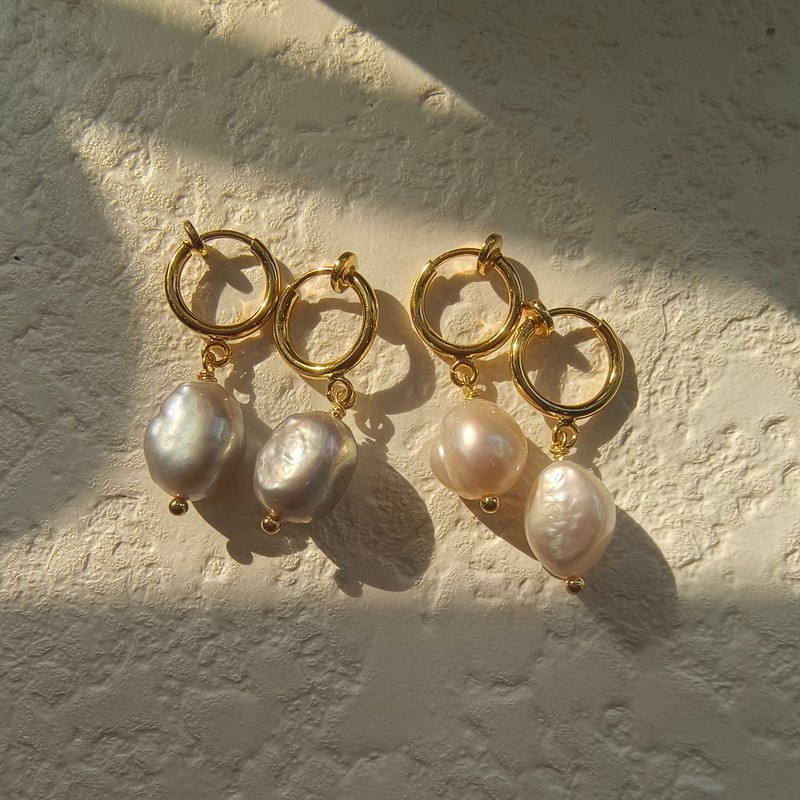 经典简约巴洛克珍珠耳夹,珍珠无耳洞耳环 复古大颗淡水珍珠耳饰 - 耳环/耳夹 - 珍珠 
