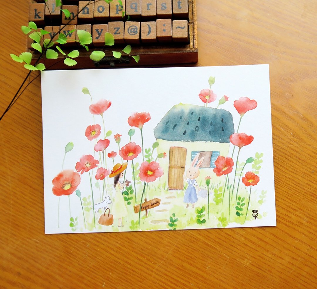 梦想小屋no.3/罂粟花小屋 明信片 - 卡片/明信片 - 纸 红色