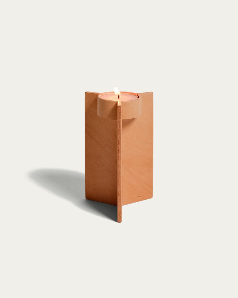 聚 烛台 Leather Candle Holder - 蜡烛/烛台 - 真皮 橘色