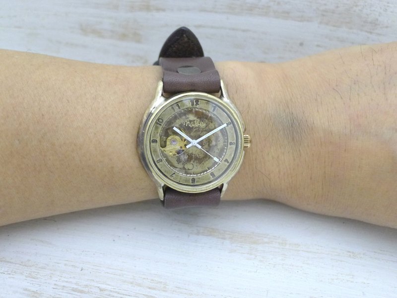 Handmade watch BHW126 Manual winding open heart 36mm Brass (brass) Arabic numerals (BHW126 Arabic) - 女表 - 铜/黄铜 金色