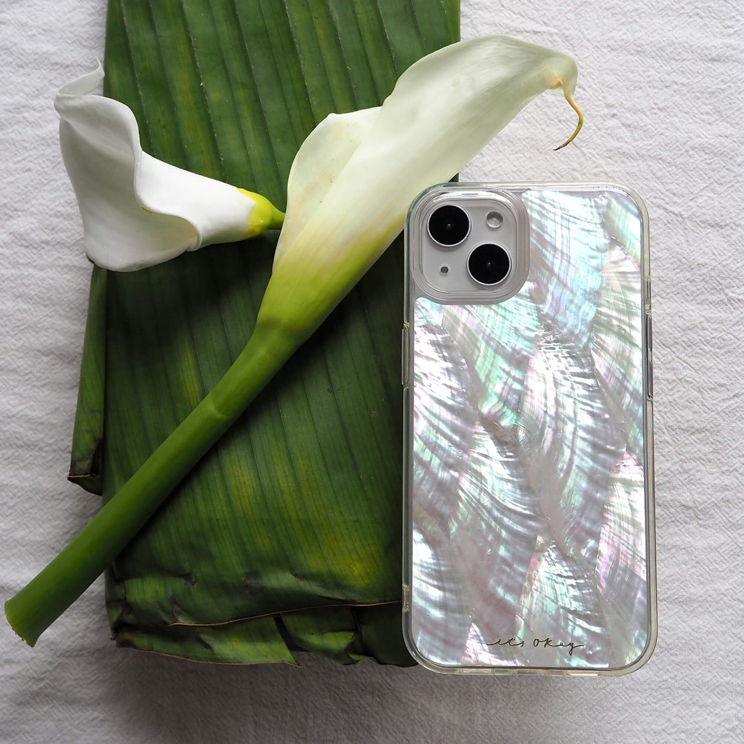 珍珠闪耀 天然真贝 iPhone 手机壳 匠人手工做 高品質 树脂 艺术 - 手机壳/手机套 - 贝壳 白色