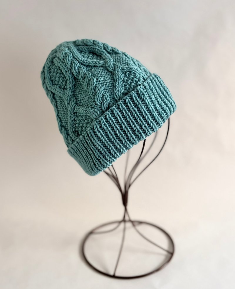 软绵绵100%美丽诺套头毛线帽 蓝绿色 - 帽子 - 羊毛 