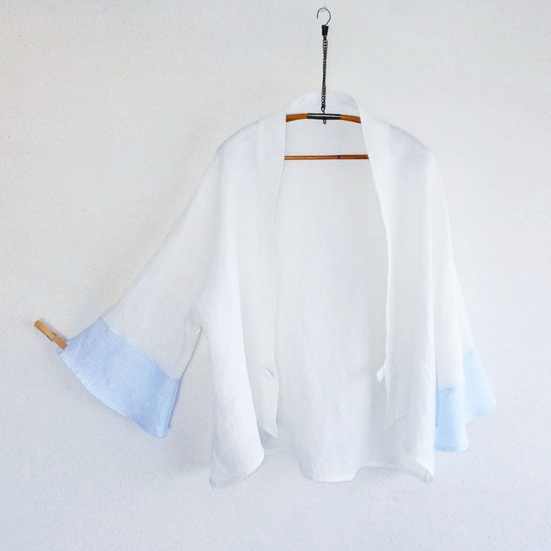 麻布薄手上衣　Striped sleeves - 女装休闲/机能外套 - 棉．麻 白色