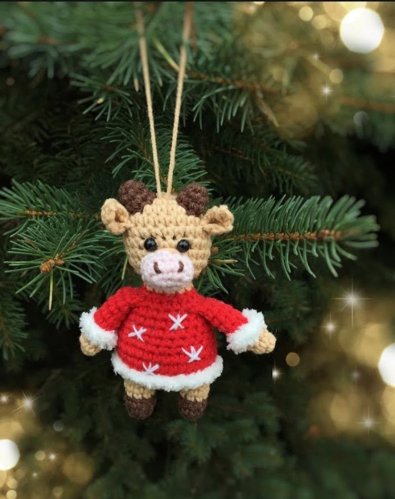 Cow christmas ornament,  handmade cow ornament, baby cow xmas gift unique. - 玩具/玩偶 - 其他材质 