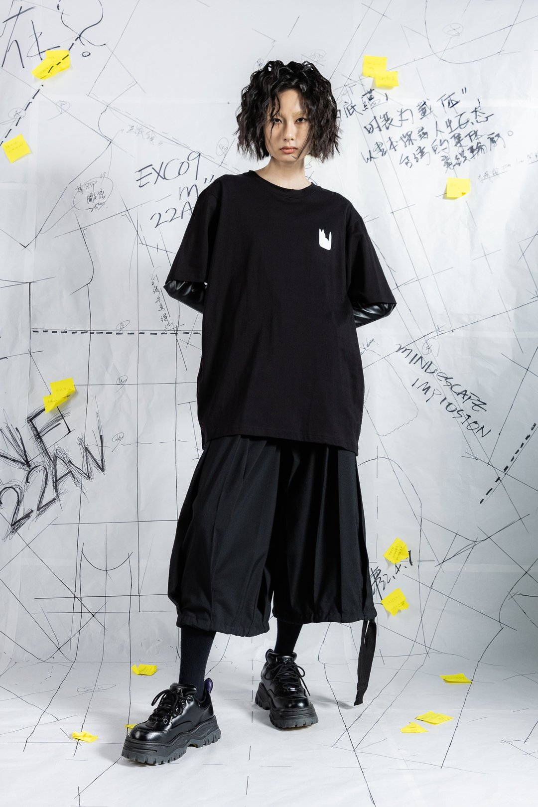 INF跨界联名T-SHIRT 渺小的自己 - 男装上衣/T 恤 - 棉 黑色