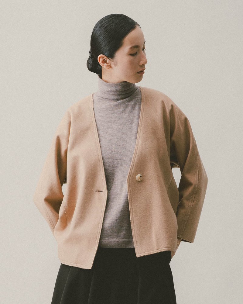 UUIN_卡其毛V领连袖外套 - 女装上衣 - 羊毛 咖啡色