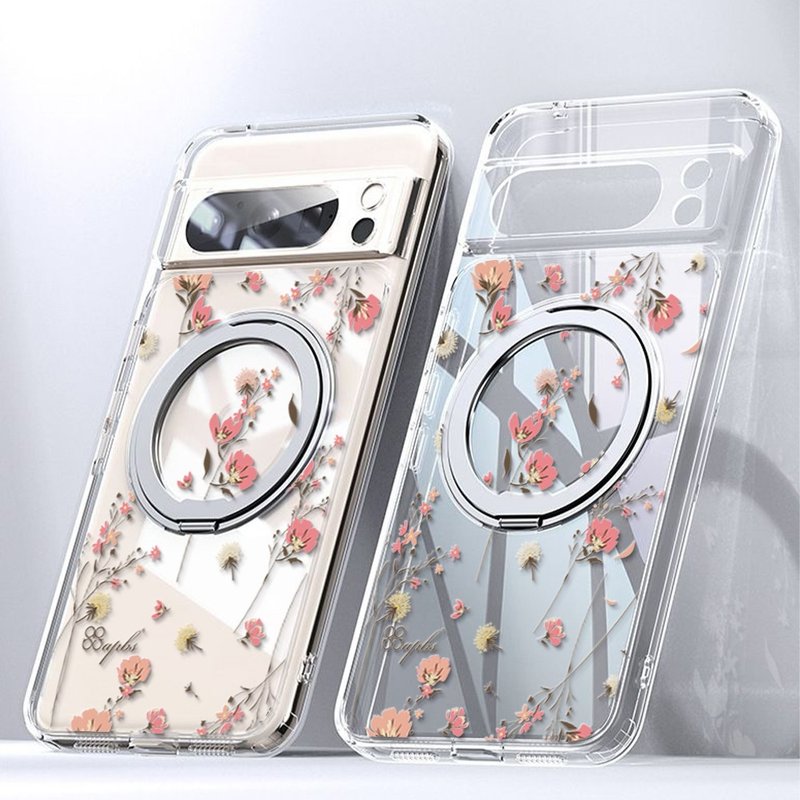 apbs Google Pixel 9/8系列360旋转磁吸立架手机壳-小清新-月见花 - 手机壳/手机套 - 其他材质 多色