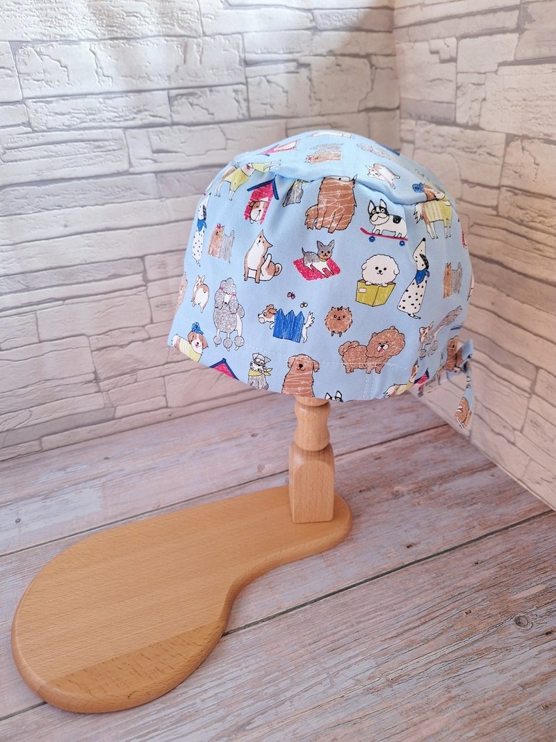 医护双层手术帽、工作帽、烘培帽  淡蓝 狗狗 中厚棉款 - 帽子 - 棉．麻 多色