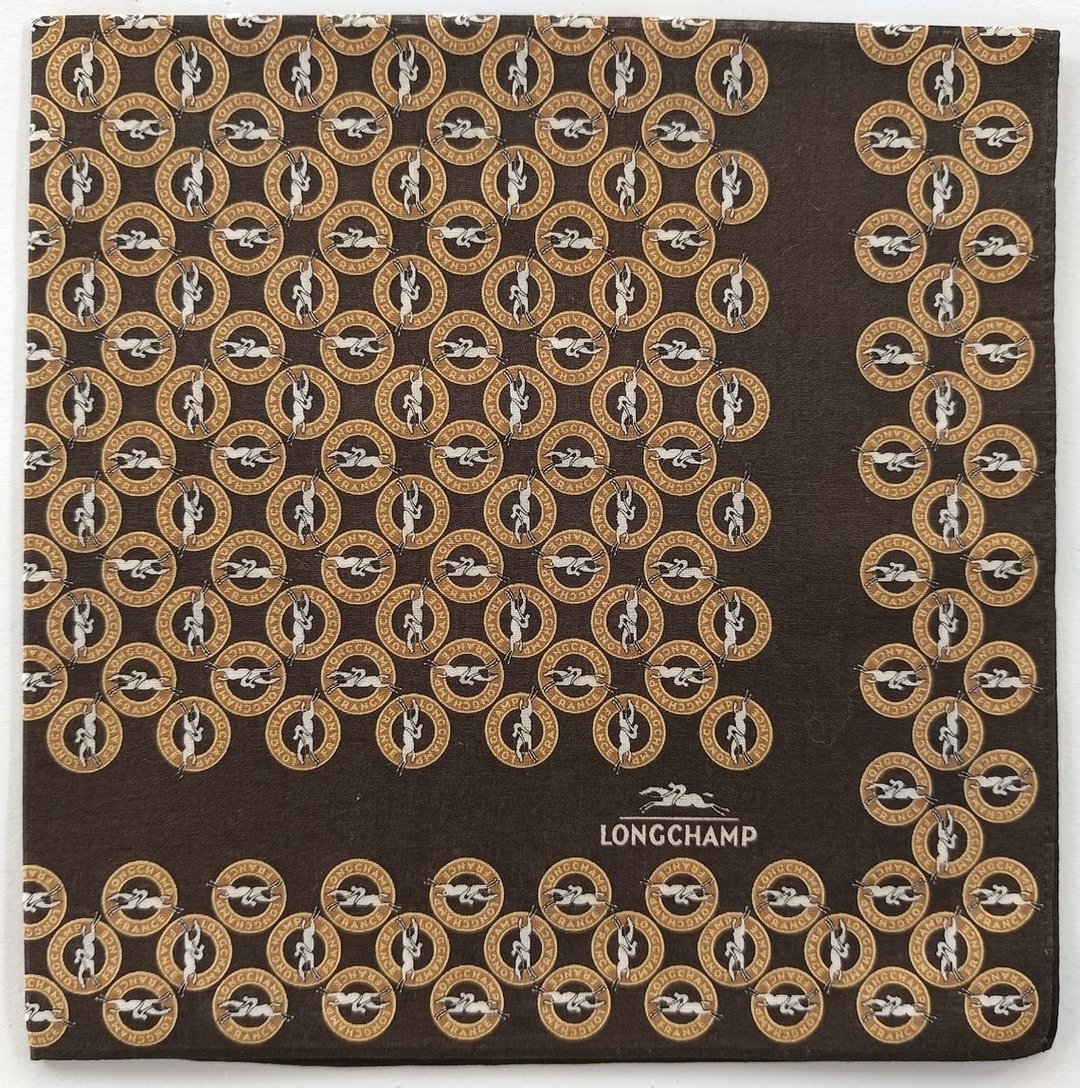 Longchamp 复古丝巾 方巾 单色标志 18 x 18 英寸 - 手帕/方巾 - 棉 卡其色