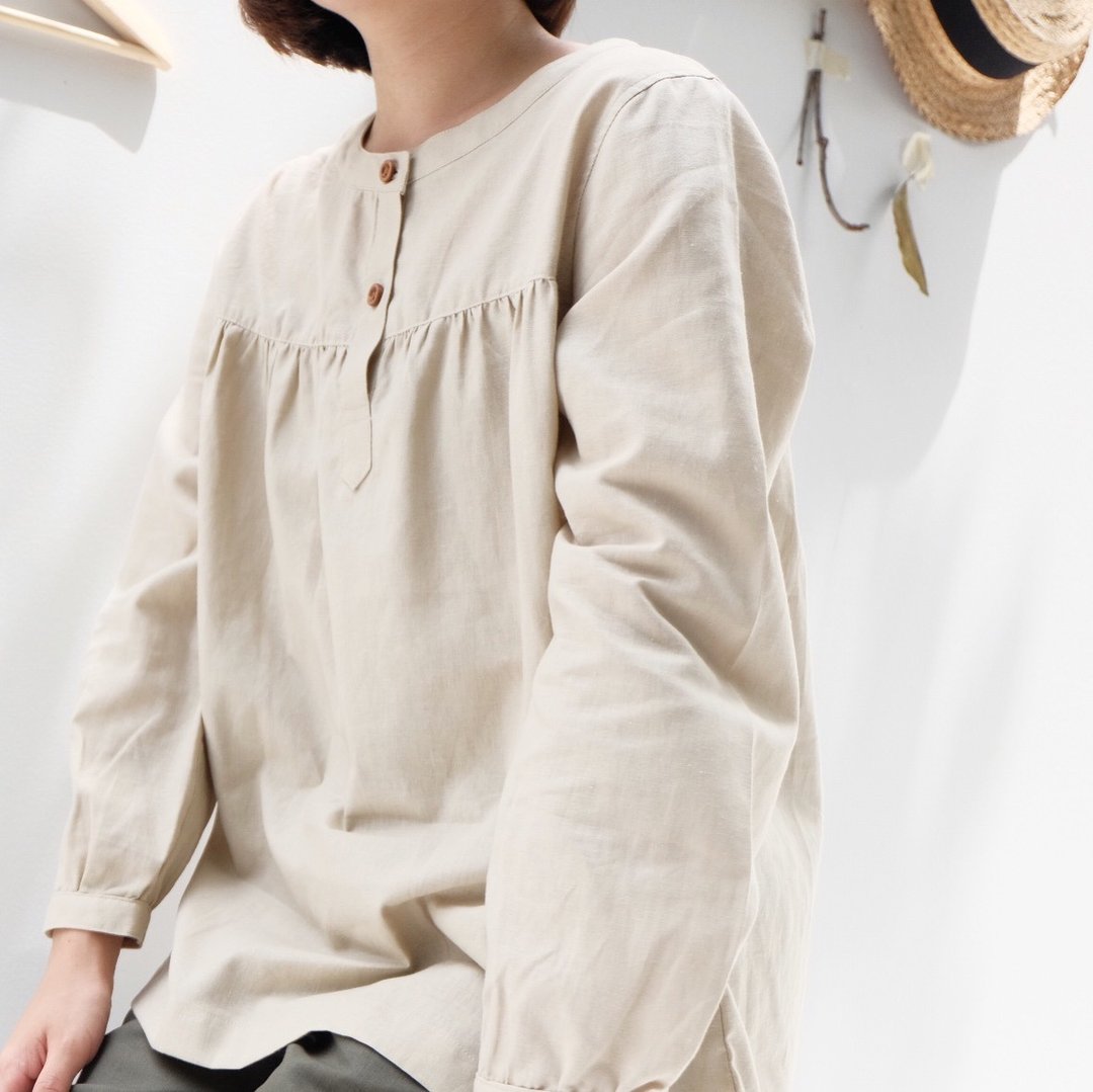 Evangeline Blouse : Beige Color - 女装上衣 - 棉 卡其色
