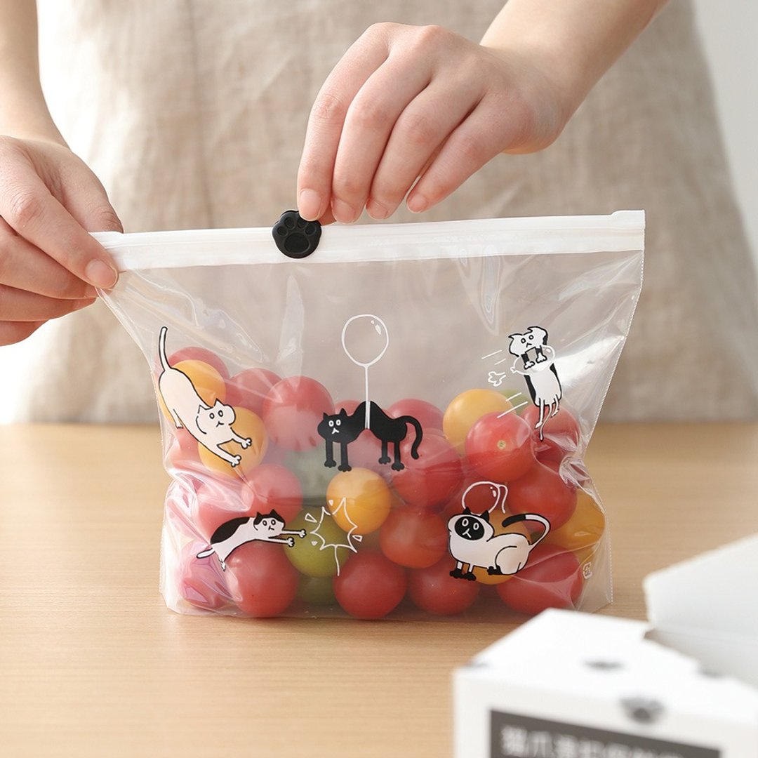 日本霜山 印花风猫掌滑扣夹链PE保鲜袋-S-60入 - 便当盒/饭盒 - 塑料 透明