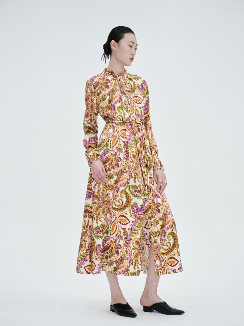 【印花】新中式复古中国风 复古长袖连衣裙 - 洋装/连衣裙 - 其他材质 多色