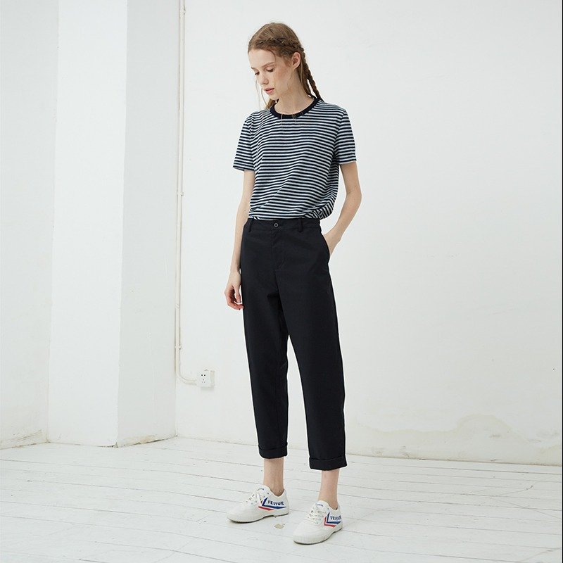 宽烟管裤 - 女装长裤 - 棉．麻 黑色