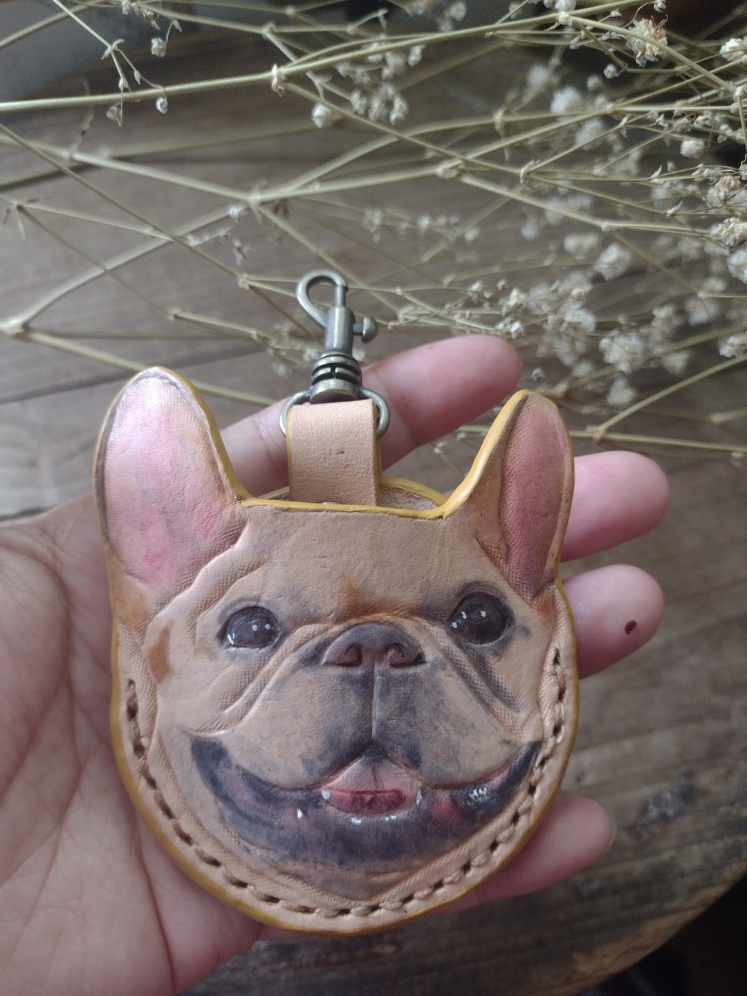 定制 可爱法斗犬 gogoro 钥匙 纯牛皮皮革套 - 钥匙链/钥匙包 - 真皮 金色