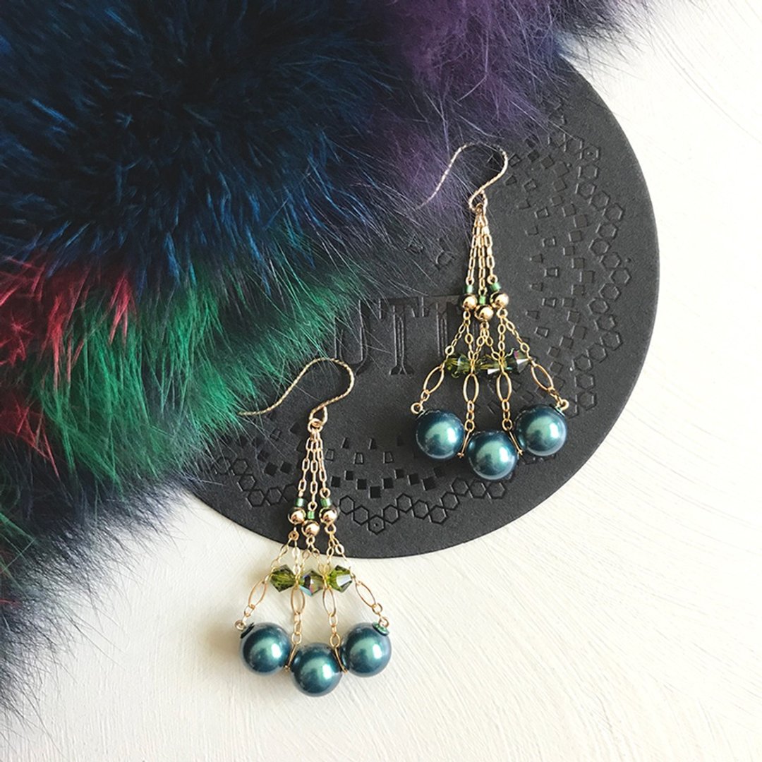 14KGF: 04 ZWEITE DAME Earrings - Earrings/ Clip-On - 耳环/耳夹 - 水晶 绿色