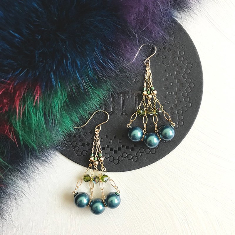 14KGF: 04 ZWEITE DAME Earrings　-ピアス/イヤリング - 耳环/耳夹 - 水晶 绿色