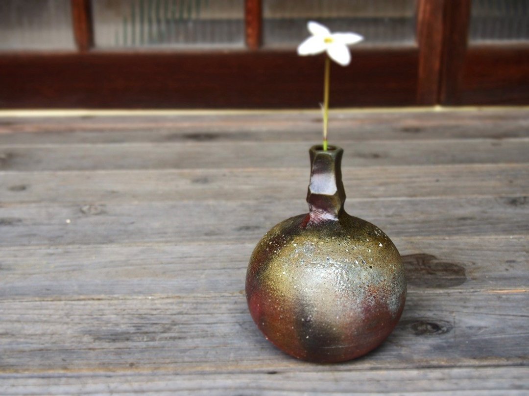 Bizen single-wheel insert ball (middle) h2-062 - 植栽/盆栽 - 陶 咖啡色
