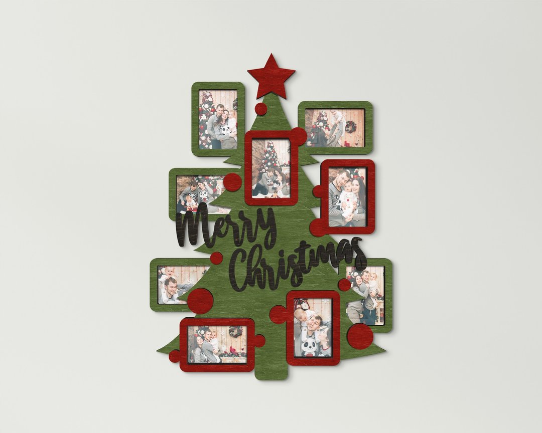 Custom color Merry Christmas photo frame collage Christmas tree picture frame - 墙贴/壁贴 - 木头 多色
