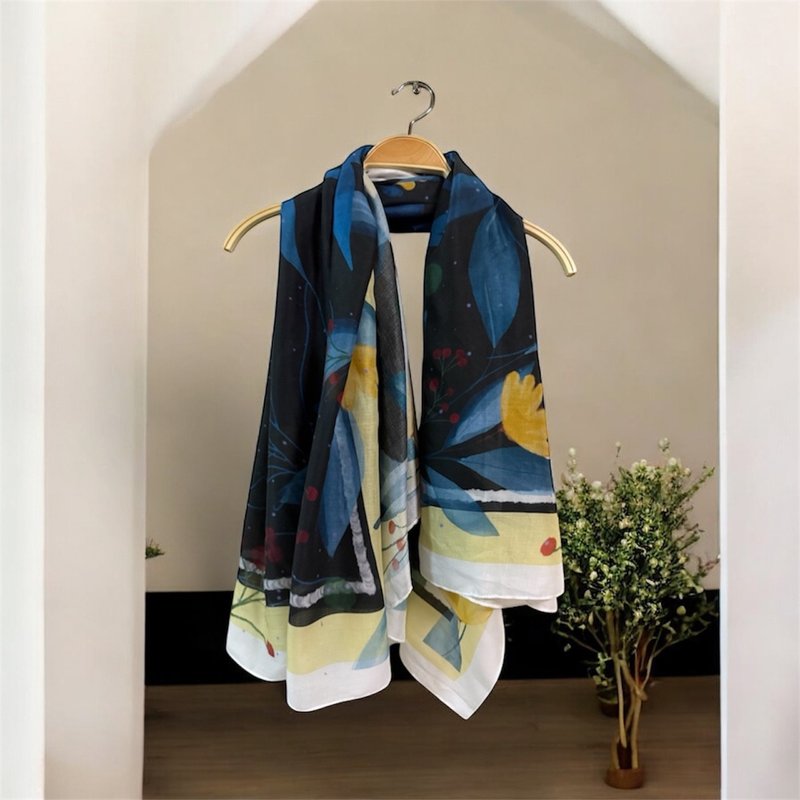 Me time系列2 - . Gentle and firm 120cm棉柔大方巾黑底白边 - 围巾/披肩 - 棉．麻 