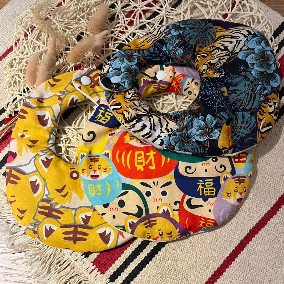 婴幼儿围兜兜.六层厚纱.大蛋兜.口水巾.老虎.动物派对.花花 - 围嘴/口水巾 - 棉 多色