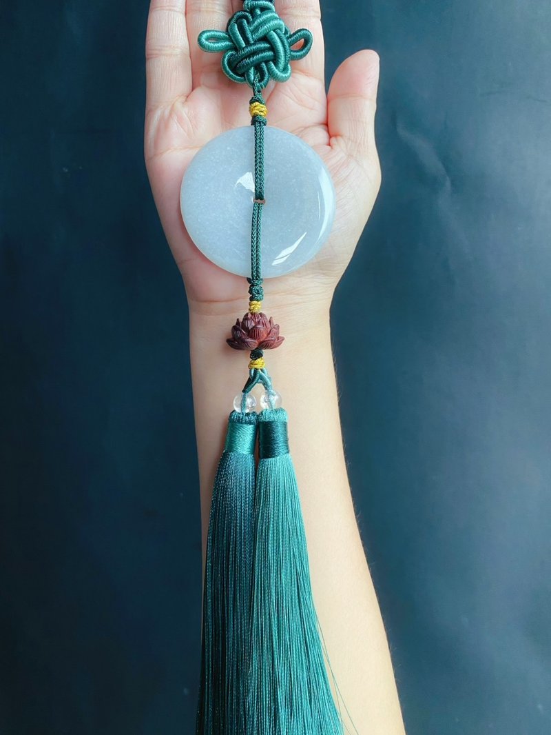 天然缅甸玉翡翠 灰蓝绿底细糯 大平安扣 礼物 包挂 车挂 平安顺利 - 吊饰 - 玉石 绿色