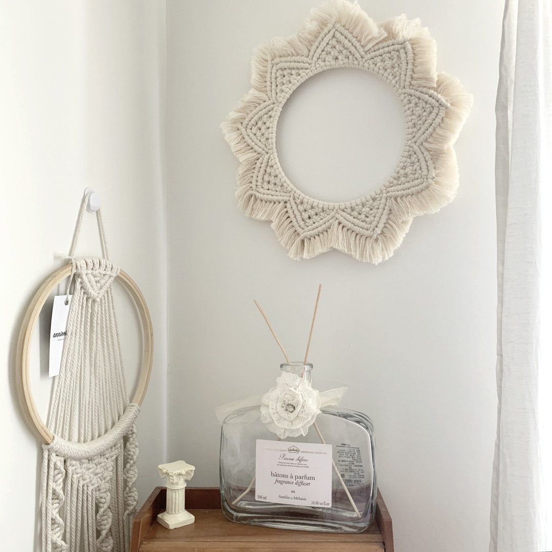 Macrame 编织 圆环 - 画框/相框 - 棉 白色