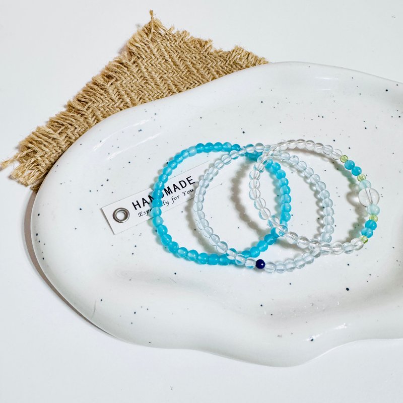 海蓝宝天河石白水晶手链组合/开运招财/水晶疗愈/母亲节礼物/送礼 - 手链/手环 - 水晶 蓝色