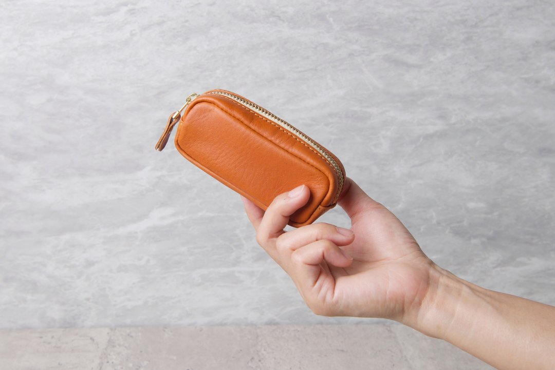 迷你拉链钱包 Mini Zipper Pouch / 浅棕 Tan - 零钱包 - 真皮 卡其色