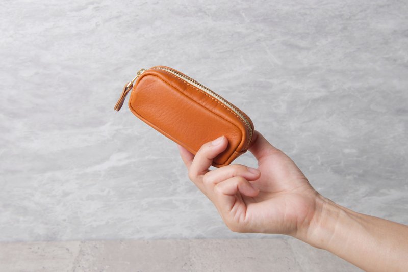 迷你拉链钱包 Mini Zipper Pouch / 浅棕 Tan - 零钱包 - 真皮 卡其色