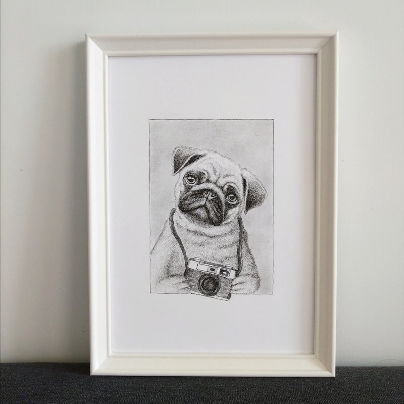 手绘狗仔似颜绘 宠物画 连框 - 订制画像 - 纸 白色