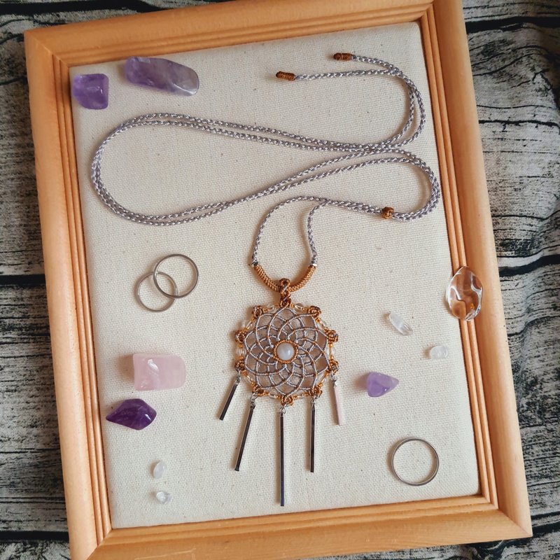 N029-手工编织曼陀罗能量水晶项链 月光石 民族风 - 项链 - 尼龙 金色