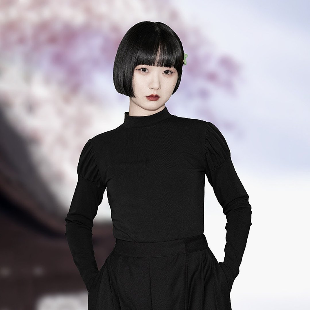 HOTELO褶皱泡泡袖高领长袖打底衫 - 女装 T 恤 - 聚酯纤维 黑色