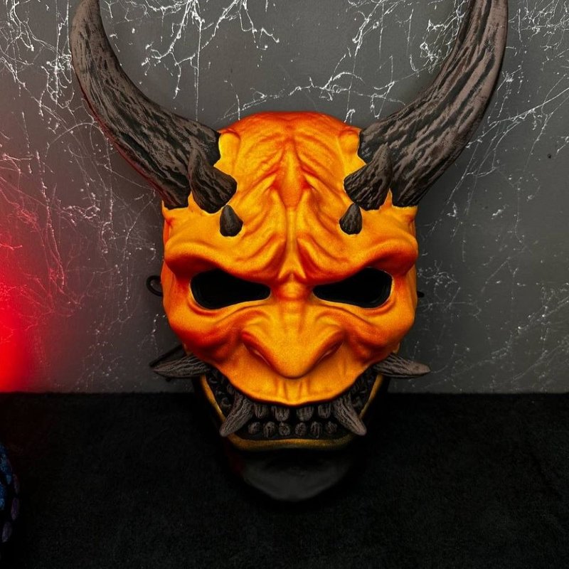 橘色恐怖鬼面具，鬼面具，日本恶魔角色扮演，恶魔面具 - 口罩 - 树脂 橘色