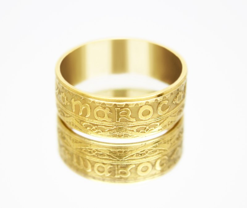 Gold Coin Ring Morocco Coin Ring 50 francs 1952 18k gold plated ring coin ring - 戒指 - 其他金属 