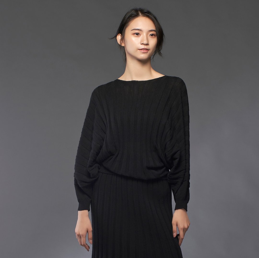 黑色纯羊毛连袖针织毛衣 - 女装针织衫/毛衣 - 羊毛 黑色