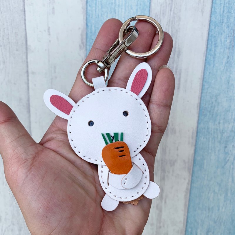 疗愈小物 手工皮革 白色 兔子 纯手工缝制 皮革 钥匙扣 小尺寸 - 钥匙链/钥匙包 - 真皮 白色