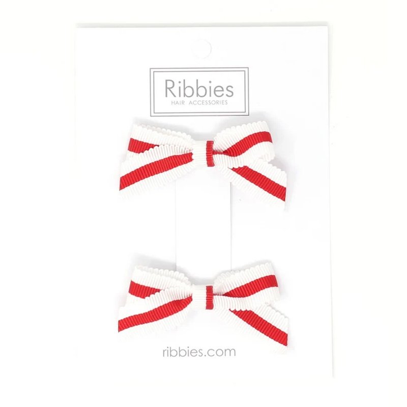 英国Ribbies经典蝴蝶结2入组-红白条纹 - 发饰 - 聚酯纤维 