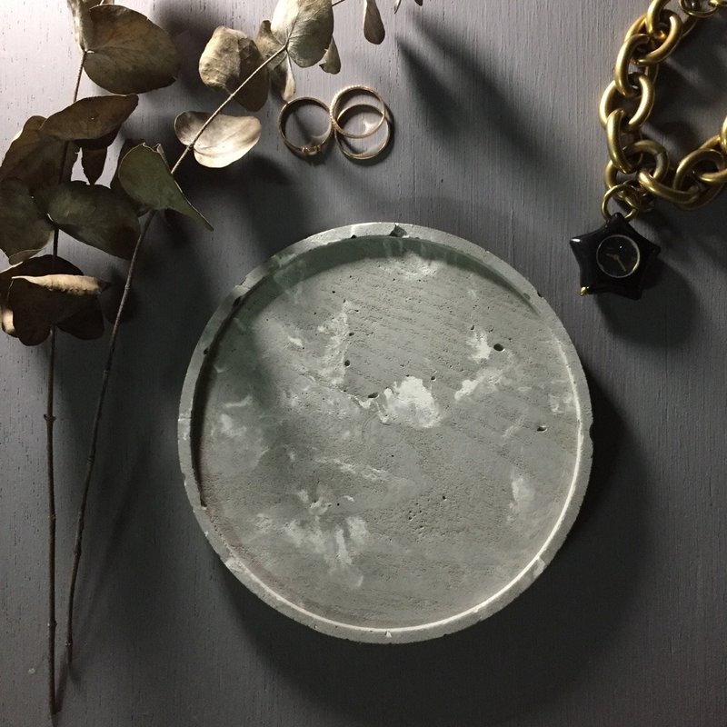 灰色大理石纹 系列 - 水泥圆形置物碟 - 大 - 收纳用品 - 水泥 灰色