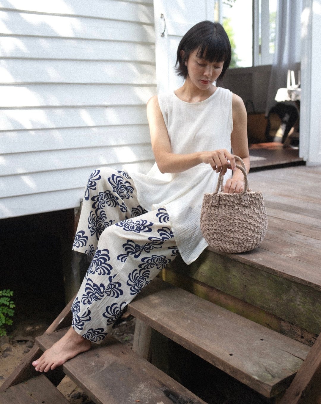 Mulmul blue marigold wide pant - 女装长裤 - 棉 蓝色