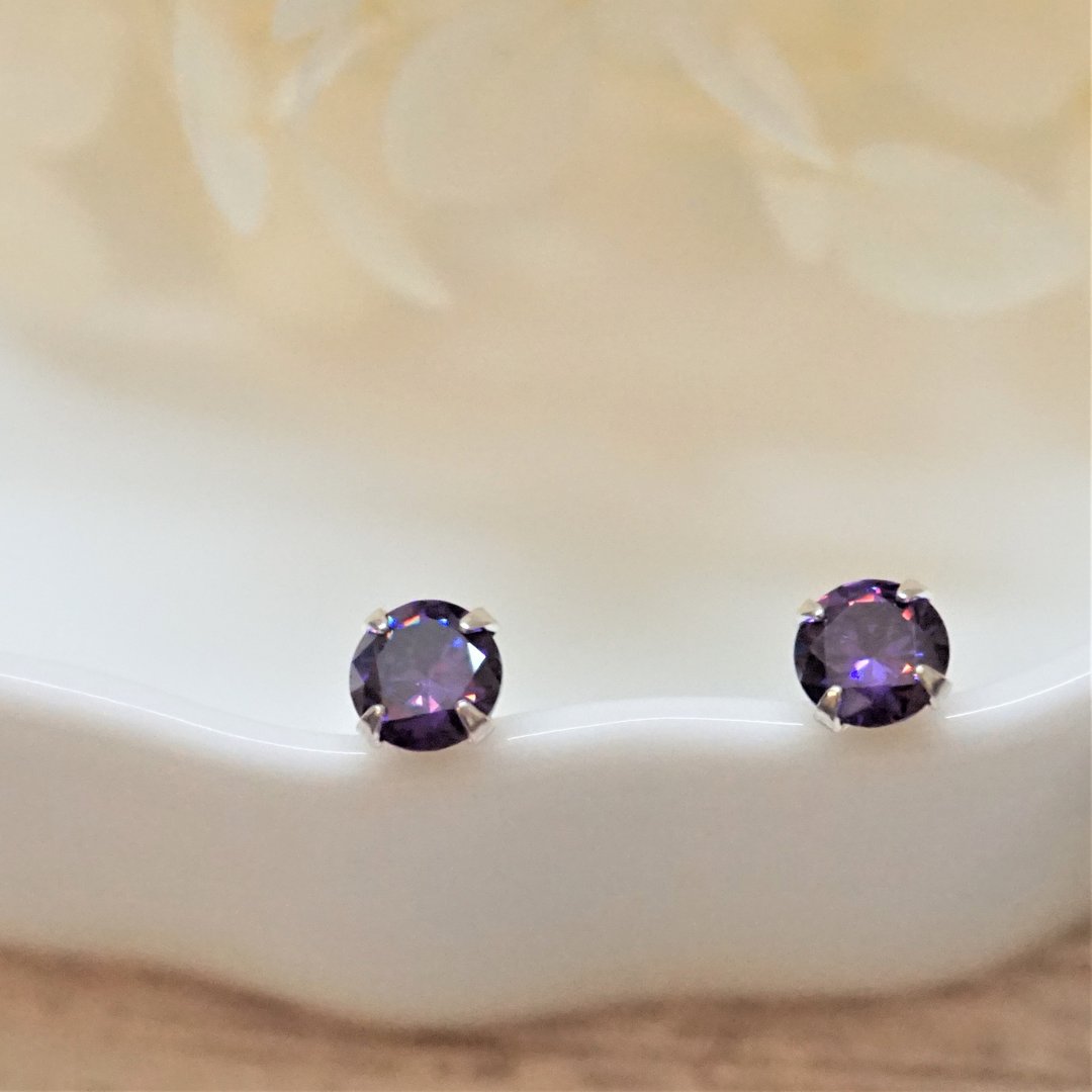 限定优惠 ll modo彩锆耳针 ll 5mm紫红色925银耳针 ER-00048 - 耳环/耳夹 - 纯银 紫色